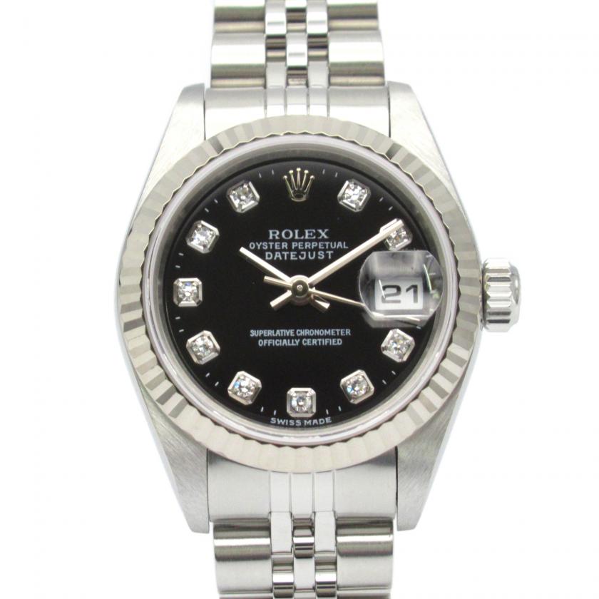 ROLEX・時計・デイトジャスト 10Pダイヤ K番 レディース 腕時計 自動巻き K18WG（ホワイトゴールド） ステンレススチール ブラック NP K番