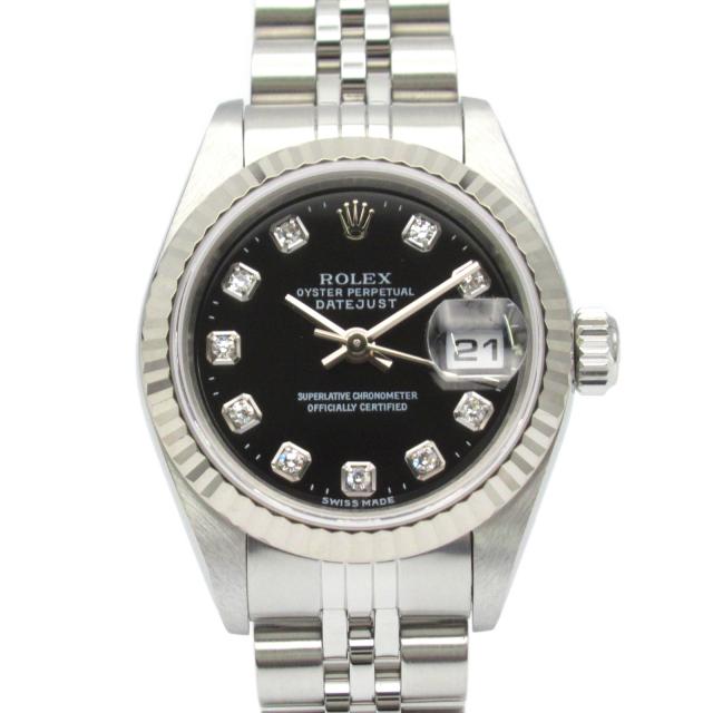 ROLEX・時計・デイトジャスト 10Pダイヤ K番 レディース 腕時計 自動巻き K18WG（ホワイトゴールド） ステンレススチール ブラック NP K番