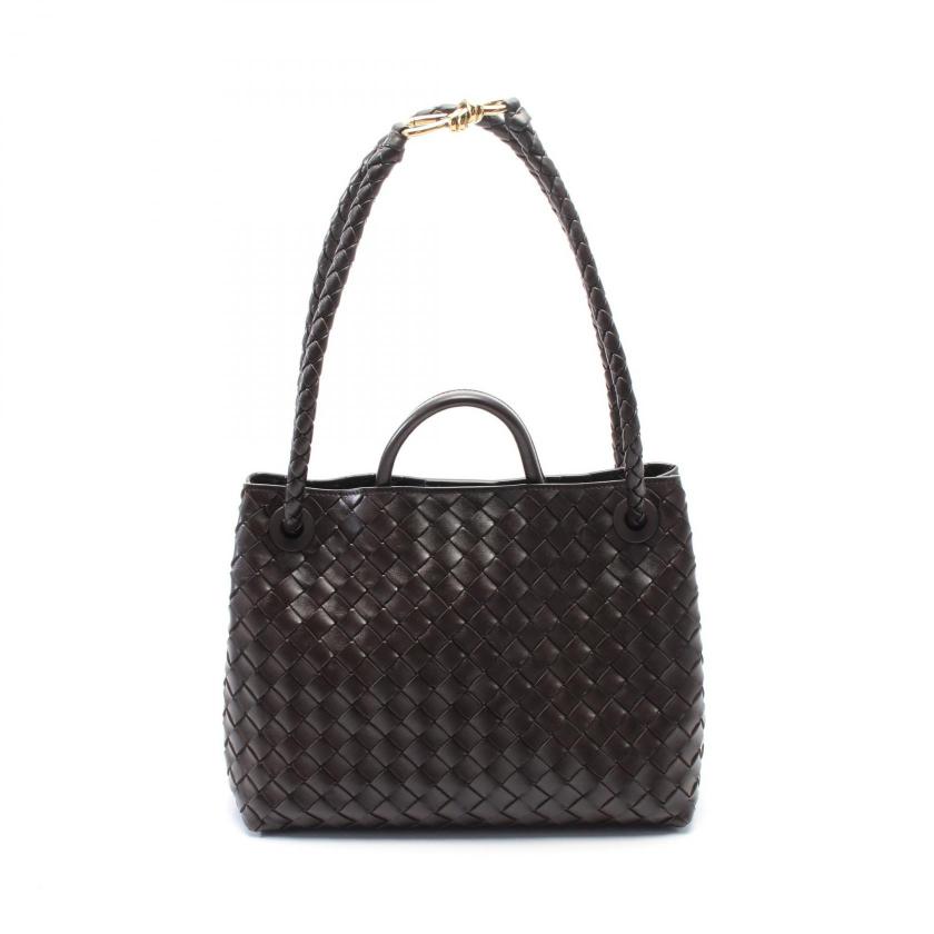 BOTTEGA VENETA・バッグ・イントレチャート アンディアーモ ミディアム ショルダーバッグ トートバッグ レザー ダークブラウン 2WAY