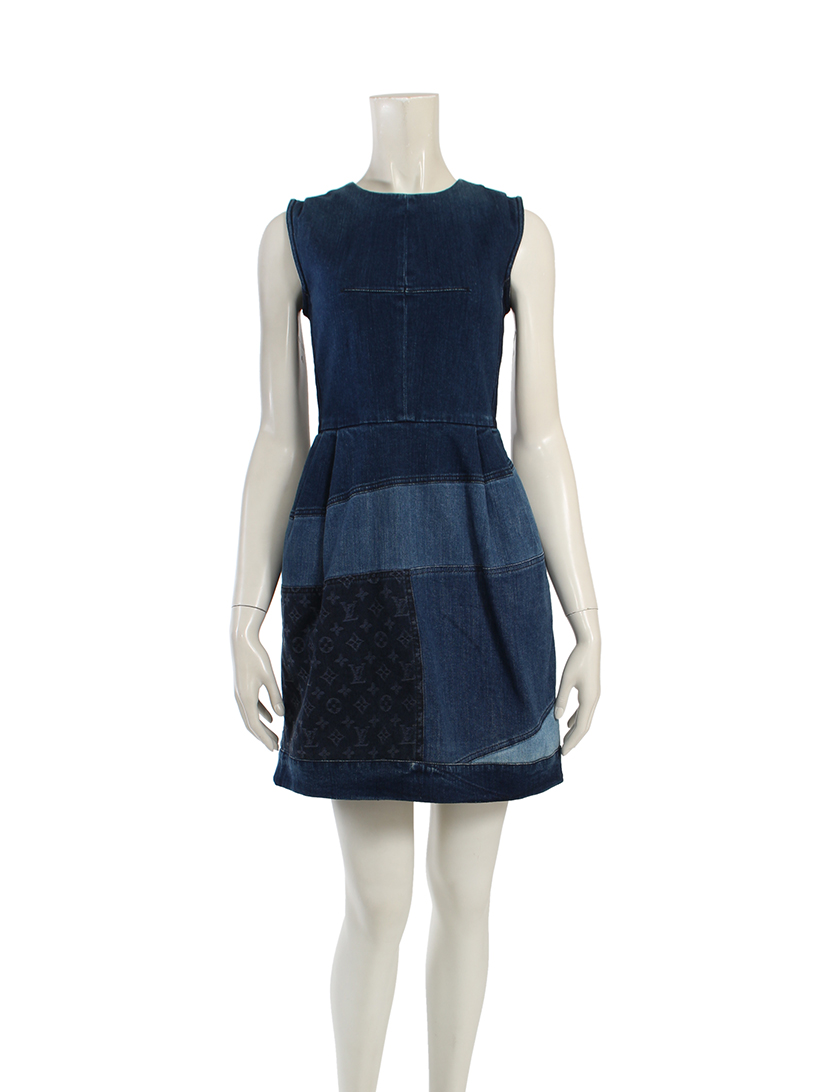 ルイヴィトン Louis Vuitton ワンピース モノグラムデニム パッチワーク ネイビー ハイブランド ブランド専門の中古通販サイト