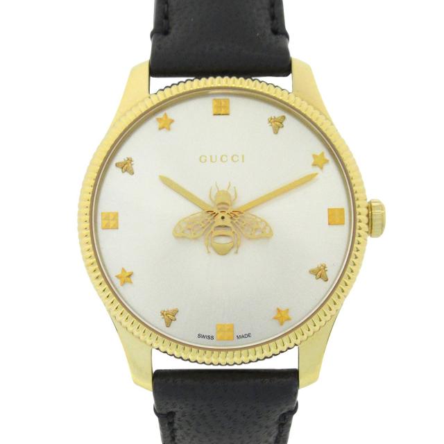 GUCCI・時計・Gタイムレス ボーイズ 腕時計 クオーツ GP（ゴールドメッキ） レザーベルト シルバー