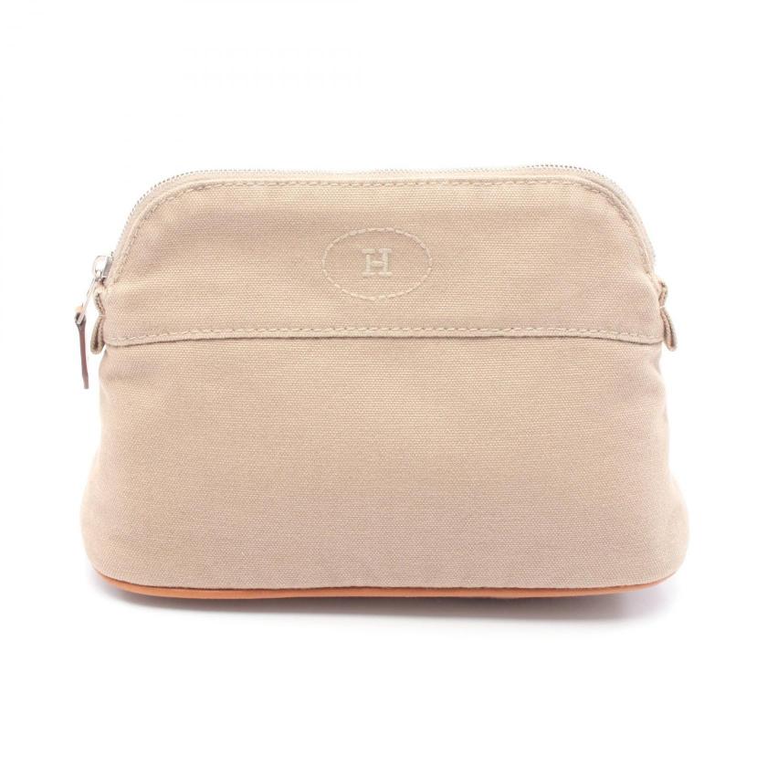 HERMES・財布・小物・ボリードポーチ20 コスメポーチ キャンバス ベージュ シルバー金具
