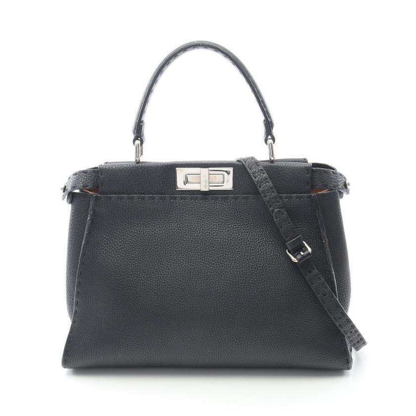 FENDI・バッグ・ピーカブー レギュラー セレリア ハンドバッグ レザー ブラック 2WAY