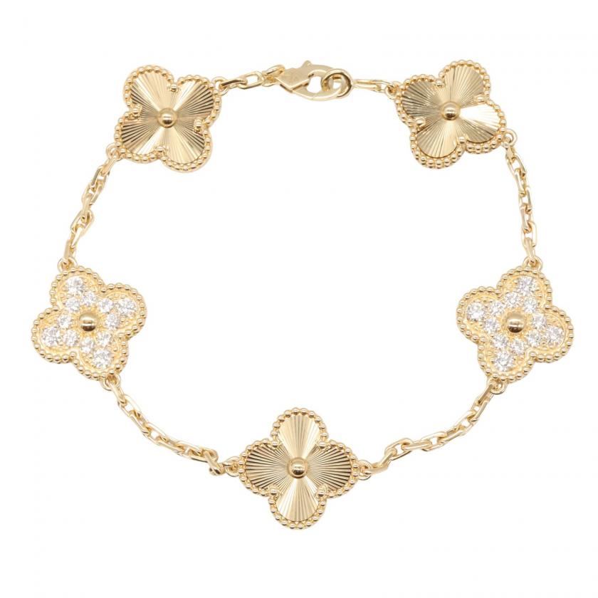 Van Cleef & Arpels・アクセサリー・ヴィンテージアルハンブラ 5モチーフ ブレスレット ギヨシェ/ダイヤモンド2PD ブレスレット K18（イエローゴールド） ダイヤモンド ゴールド