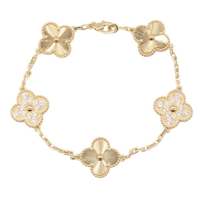 Van Cleef & Arpels・アクセサリー・ヴィンテージアルハンブラ 5モチーフ ブレスレット ギヨシェ/ダイヤモンド2PD ブレスレット K18（イエローゴールド） ダイヤモンド ゴールド