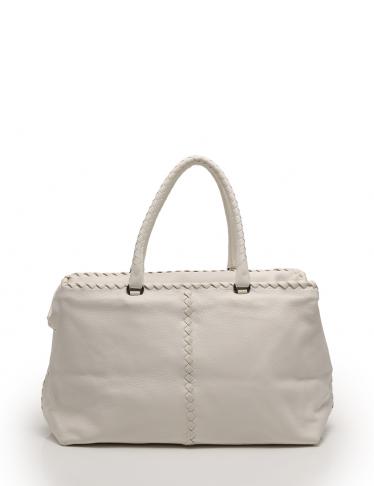 ボッテガヴェネタ レザー ボストンバッグ 白　美品 BOTTEGA VENETA・バッグ・ ボストンバッグ イントレチャート レザー 白