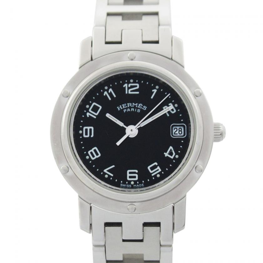 HERMES・時計・クリッパー レディース 腕時計 クオーツ ステンレススチール ブラック ブラック文字盤