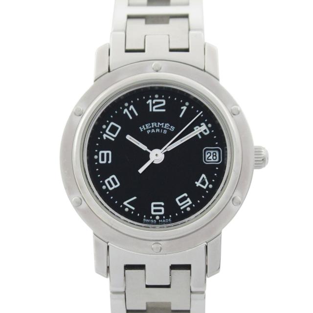 HERMES・時計・クリッパー レディース 腕時計 クオーツ ステンレススチール ブラック ブラック文字盤