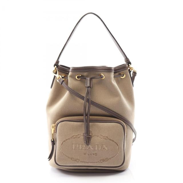 PRADA・バッグ・ハンドバッグ キャンバス レザー ベージュ ダークブラウン 2WAY 巾着