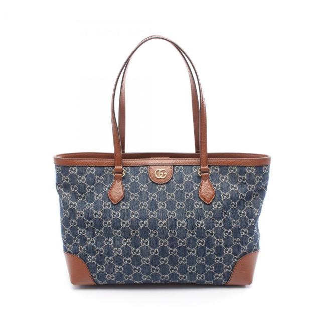 GUCCI・バッグ・ミディアムトート GGデニム ショルダーバッグ トートバッグ デニム レザー インディゴブルー ブラウン