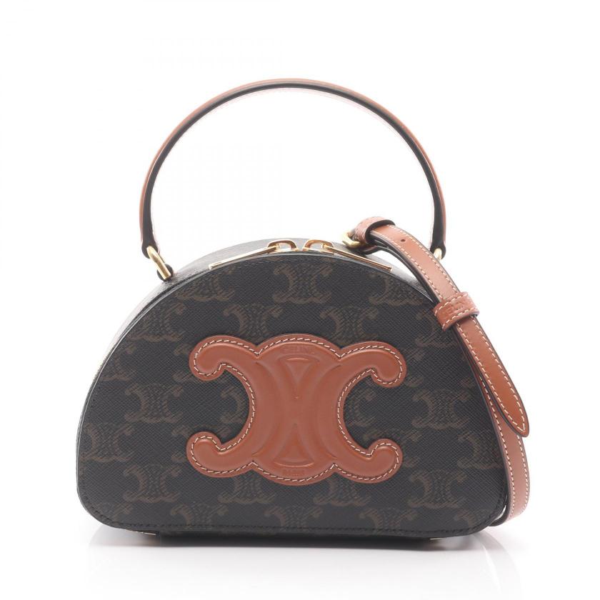 CELINE・バッグ・ハーフムーンケース トリオンフ ハンドバッグ PVC レザー ブラック ブラウン 2WAY