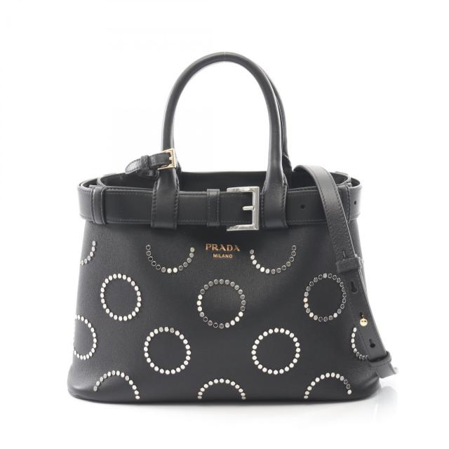 PRADA・バッグ・SOFT GRAIN VITE バックル ハンドバッグ トートバッグ レザー ブラック スタッズ 2WAY