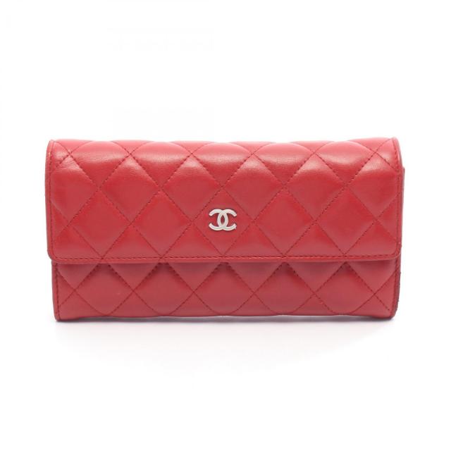 CHANEL・財布・小物・マトラッセ 二つ折り長財布 レザー レッド シルバー金具