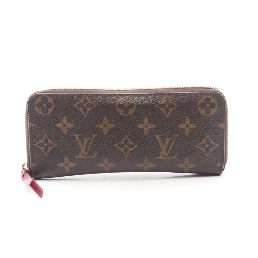 LOUIS VUITTON・財布・小物・ポルトフォイユ クレマンス モノグラム フューシャ ラウンドファスナー長財布 PVC レザー ブラウン ピンクパープル