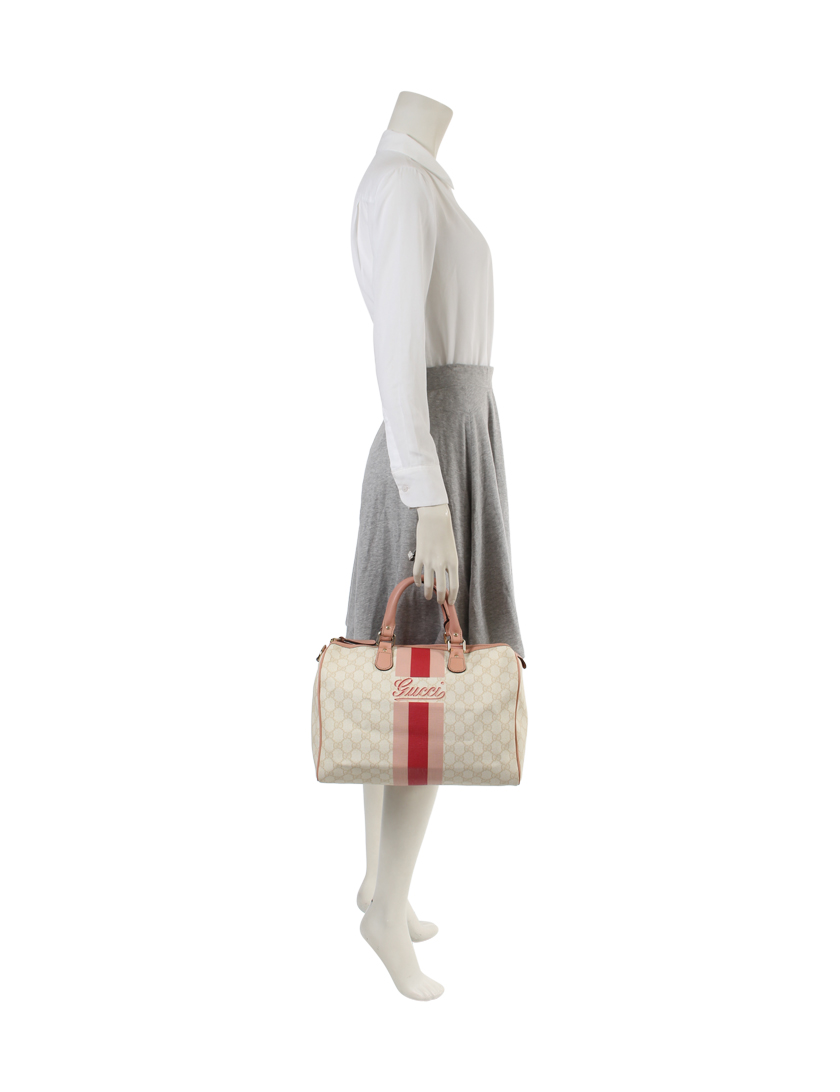 グッチ(GUCCI)GGプラス|ミニボストンバッグ|PVC|レザー|アイボリー|ピンク|赤|ハイブランド・ブランド専門の中古通販サイト(171854)