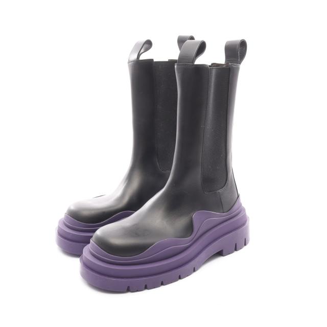 BOTTEGA VENETA・シューズ・TIRE BOOTS タイヤ チェルシーブーツ ブーツ レザー ブラック パープル
