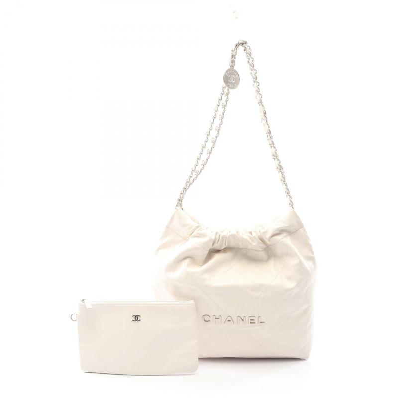 CHANEL・バッグ・マトラッセ シャネル22 スモール チェーンショルダーバッグ レザー ホワイト シルバー金具