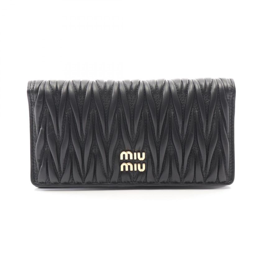 miu miu・財布・小物・マテラッセ 二つ折り長財布 レザー ブラック