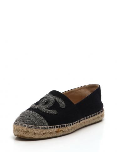 CHANEL・シューズ・エスパドリーユ スリッポン ウール ネイビー グレー