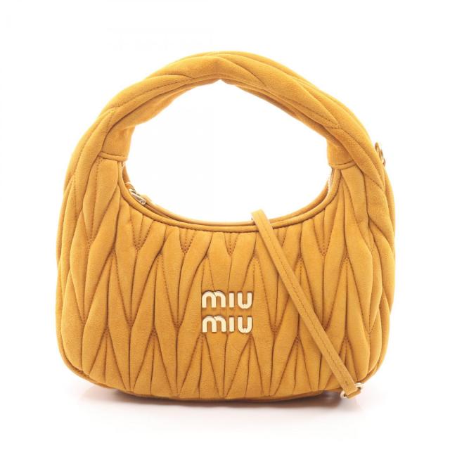 miu miu・バッグ・ワンダーマテラッセ 2WAY ハンドバッグ スエード イエローブラウン