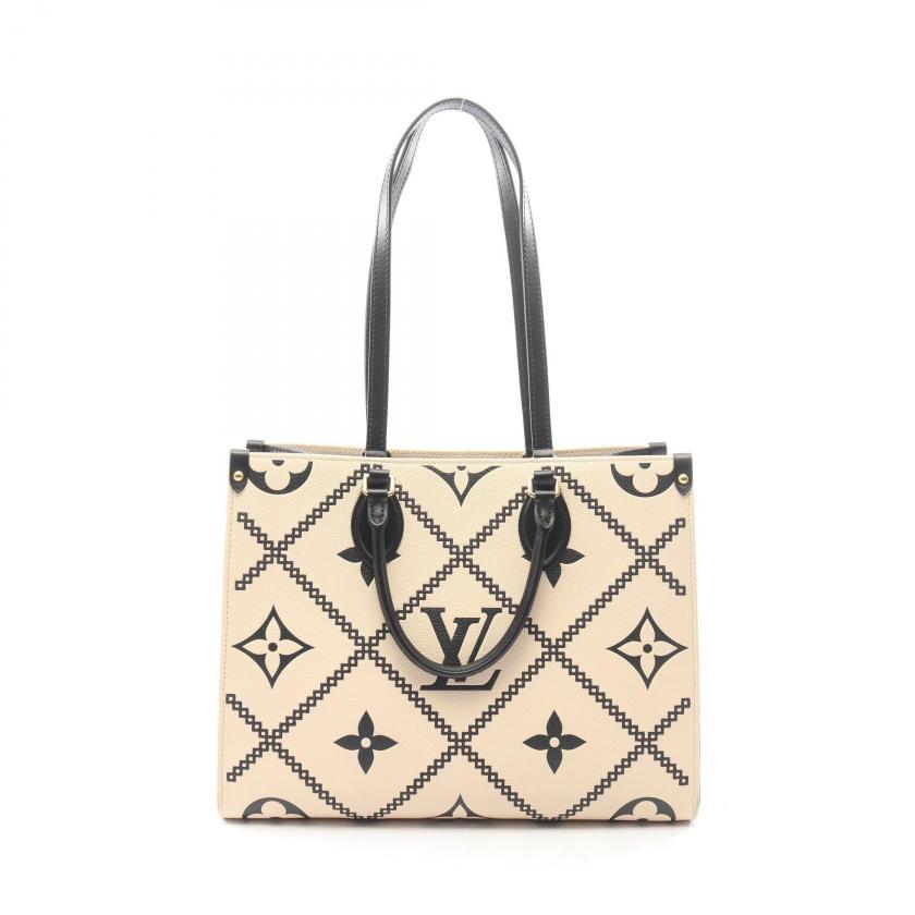 LOUIS VUITTON・バッグ・オンザゴーMM バイカラーモノグラムアンプラント クレーム ノワール 2WAY ショルダーバッグ トートバッグ レザー アイボリー ブラック