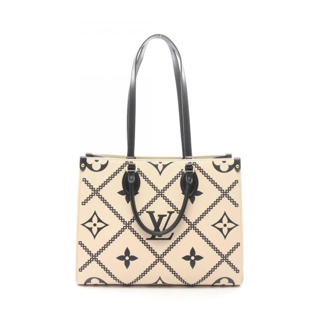 LOUIS VUITTON・バッグ・オンザゴーMM バイカラーモノグラムアンプラント クレーム ノワール 2WAY ショルダーバッグ トートバッグ レザー アイボリー ブラック