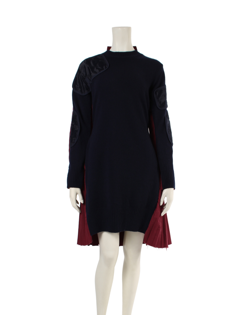 サカイ Sacai ワンピース ニット切替 プリーツ ウール ネイビー ボルドー ハイブランド ブランド専門の中古通販サイト
