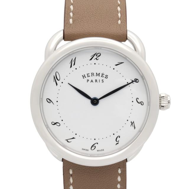 HERMES・時計・アルソー ボーイズ 腕時計 クオーツ ステンレススチール レザーベルト ホワイト