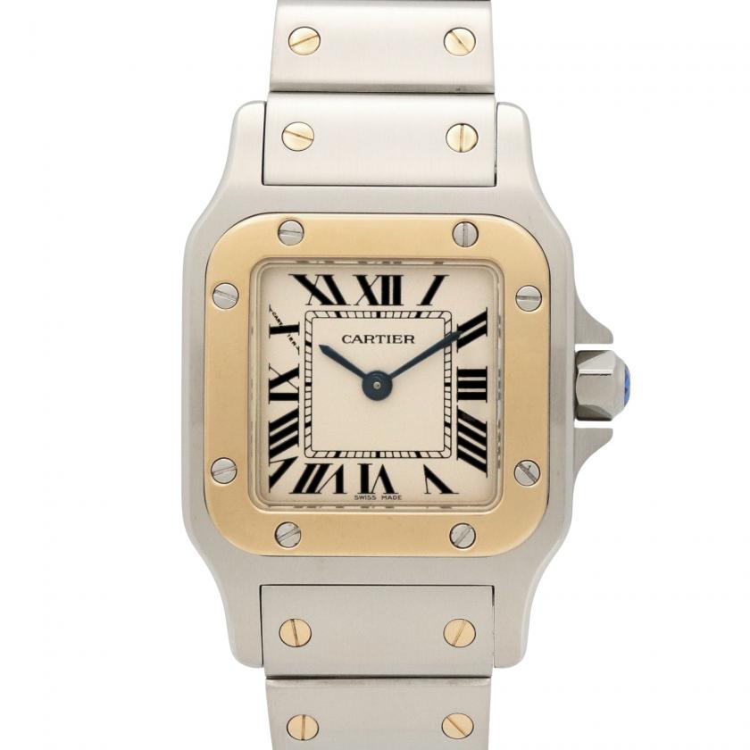 Cartier・時計・サントス ガルベ SM レディース 腕時計 クオーツ K18（イエローゴールド） ステンレススチール アイボリー