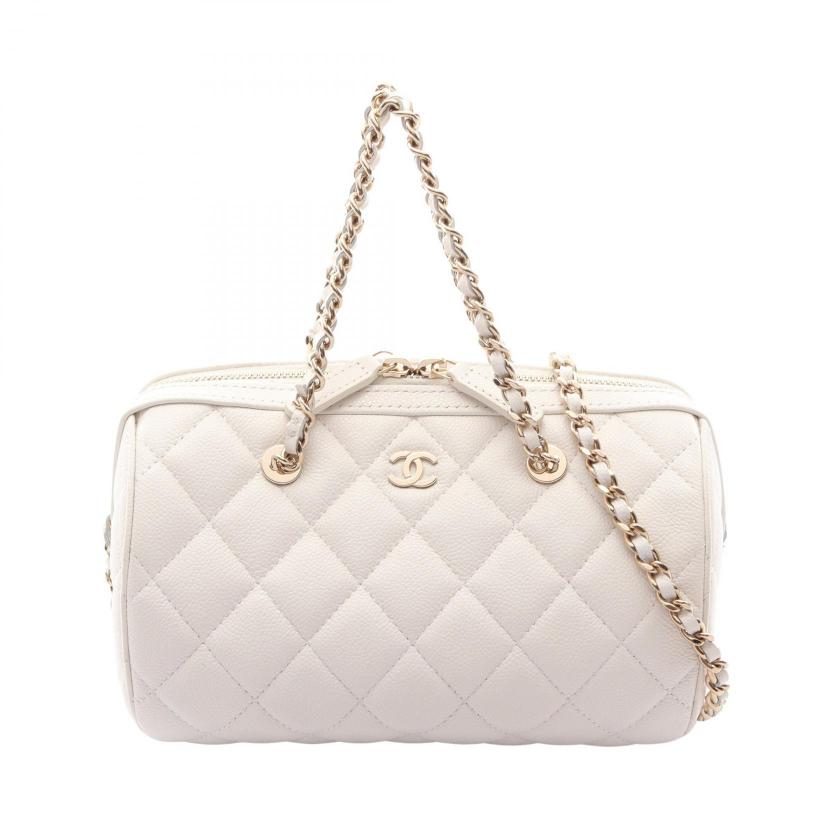 CHANEL・バッグ・マトラッセ 2WAY チェーンショルダーバッグ キャビアスキン ホワイト ゴールド金具