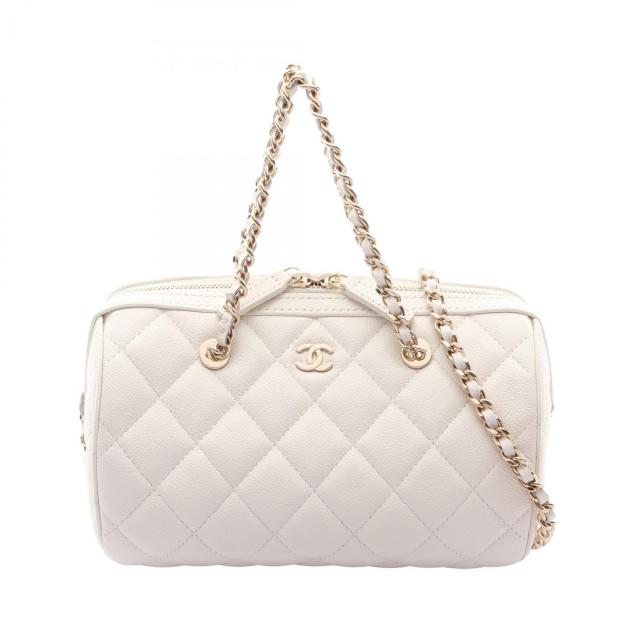 CHANEL・バッグ・マトラッセ 2WAY チェーンショルダーバッグ キャビアスキン ホワイト ゴールド金具