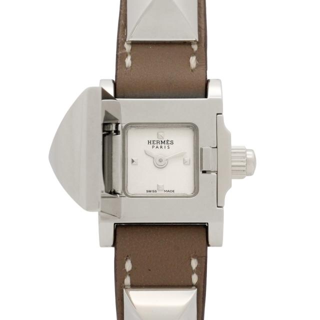 HERMES・時計・ミニ メドール レディース 腕時計 クオーツ ステンレススチール レザーベルト シルバー