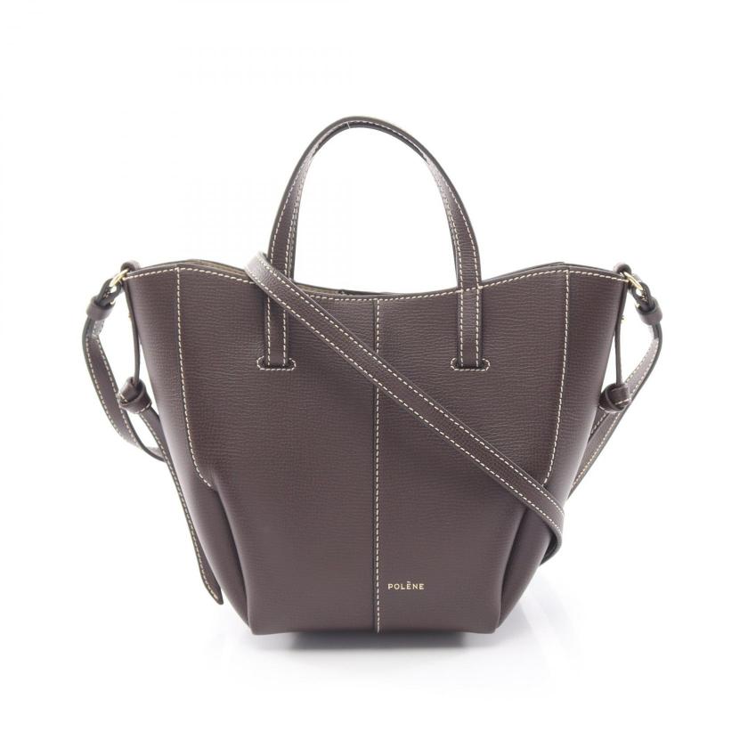 POLENE・バッグ・Cyme Tote Nano シム トート ナノ 2WAY ハンドバッグ トートバッグ レザー ダークブラウン
