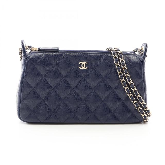 CHANEL・バッグ・マトラッセ チェーンクラッチ チェーンショルダーバッグ キャビアスキン ネイビー ゴールド金具