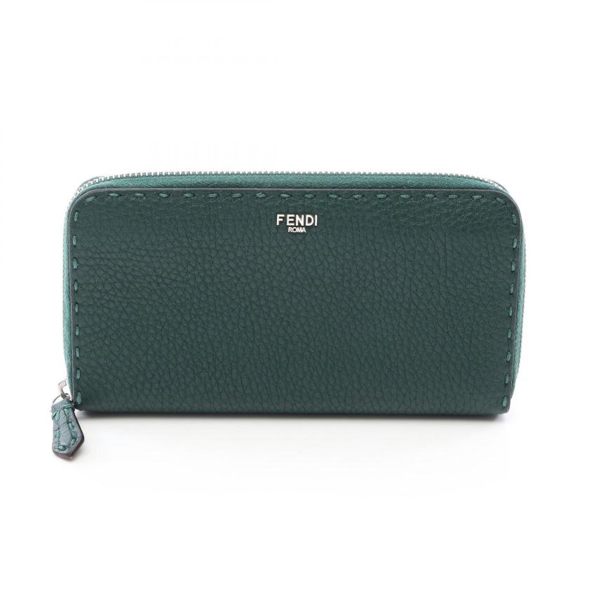 FENDI・財布・小物・セレリア ラウンドファスナー長財布 レザー ダークグリーン
