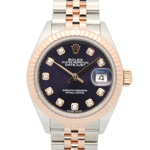 ROLEX・時計・デイトジャスト 10Pダイヤ ランダム番 レディース 腕時計 自動巻き K18PG（ピンクゴールド） ステンレススチール ダイヤモンド パープル オーベルジーヌ/新ダイヤ ランダム番