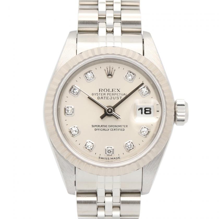 ROLEX・時計・デイトジャスト 10Pダイヤ U番 レディース 腕時計 自動巻き K18WG（ホワイトゴールド） ステンレススチール ダイヤモンド シルバー 新ダイヤ U番