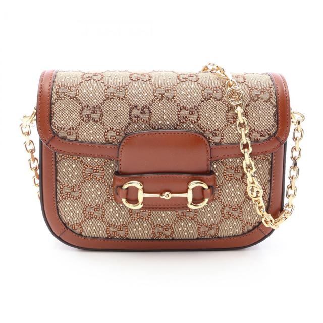 GUCCI・バッグ・ホースビット1955 GGキャンバス チェーンショルダーバッグ キャンバス レザー ベージュ ブラウン