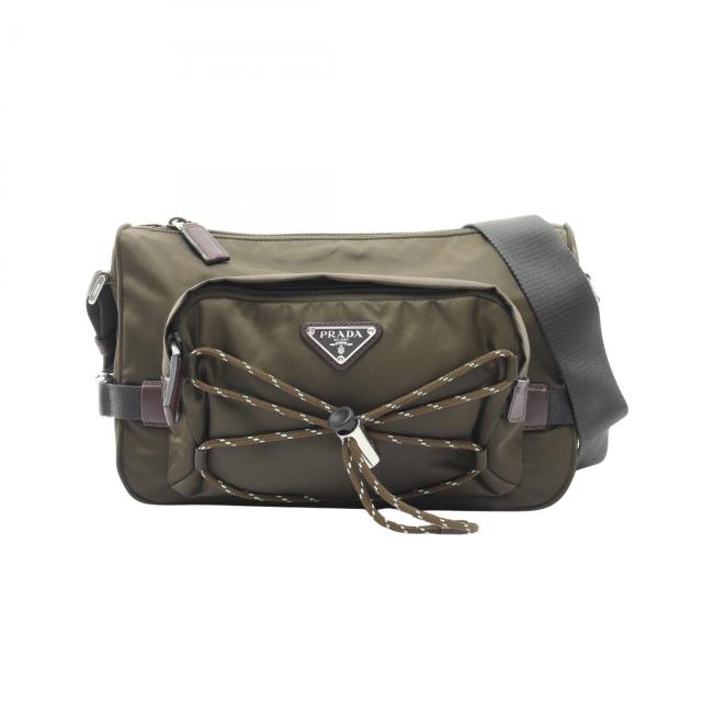 PRADA・バッグ・スピードロック ショルダーバッグ ナイロン レザー カーキグリーン ダークブラウン