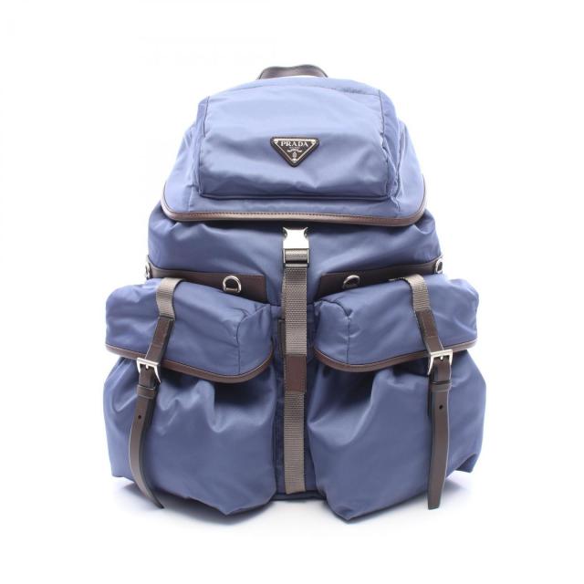 PRADA・バッグ・TESSUTO + VITELLO バックパック リュックサック ナイロン レザー ブルーグレー ダークブラウン