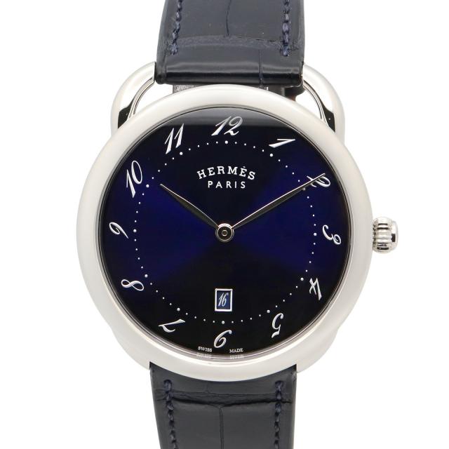 HERMES・時計・アルソー 40mm メンズ 腕時計 クオーツ ステンレススチール 革 ブルー