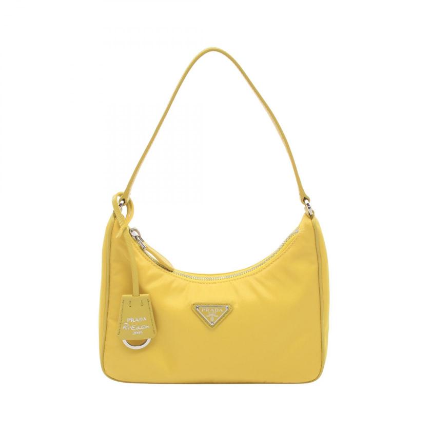 PRADA・バッグ・TESSUTO+SAFFIANO ハンドバッグ ナイロン サフィアーノレザー イエロー
