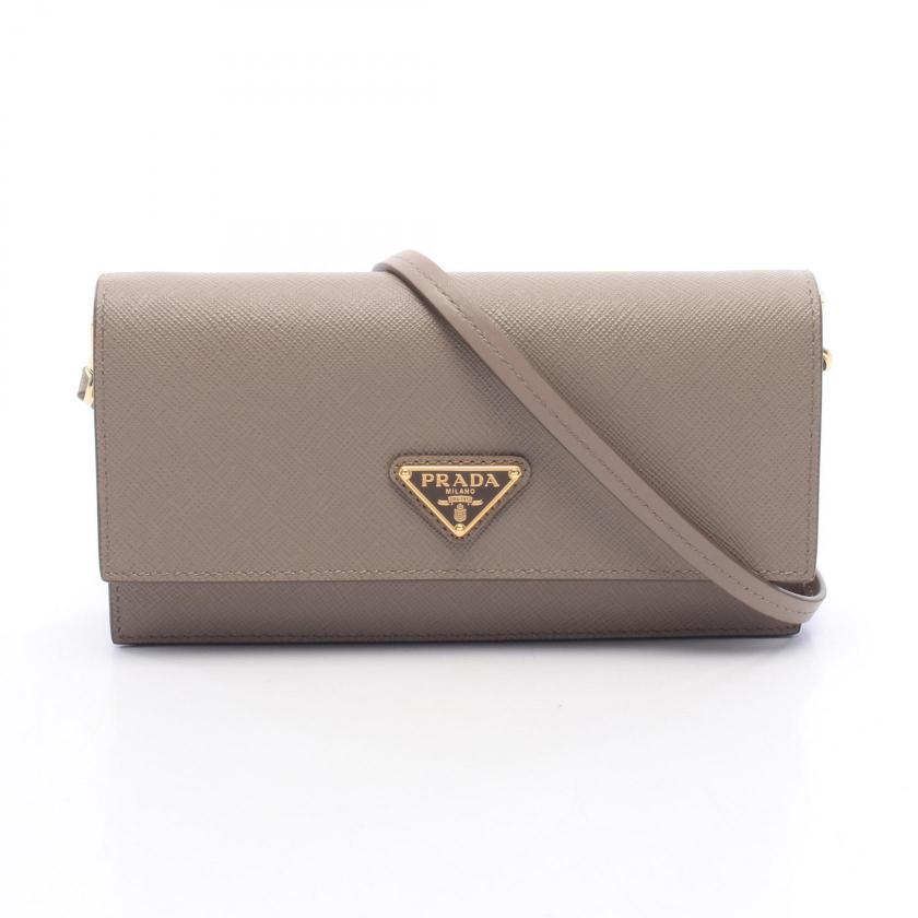 PRADA・バッグ・SAFFIANO トライアングルロゴ ショルダーウォレット サフィアーノレザー グレーベージュ