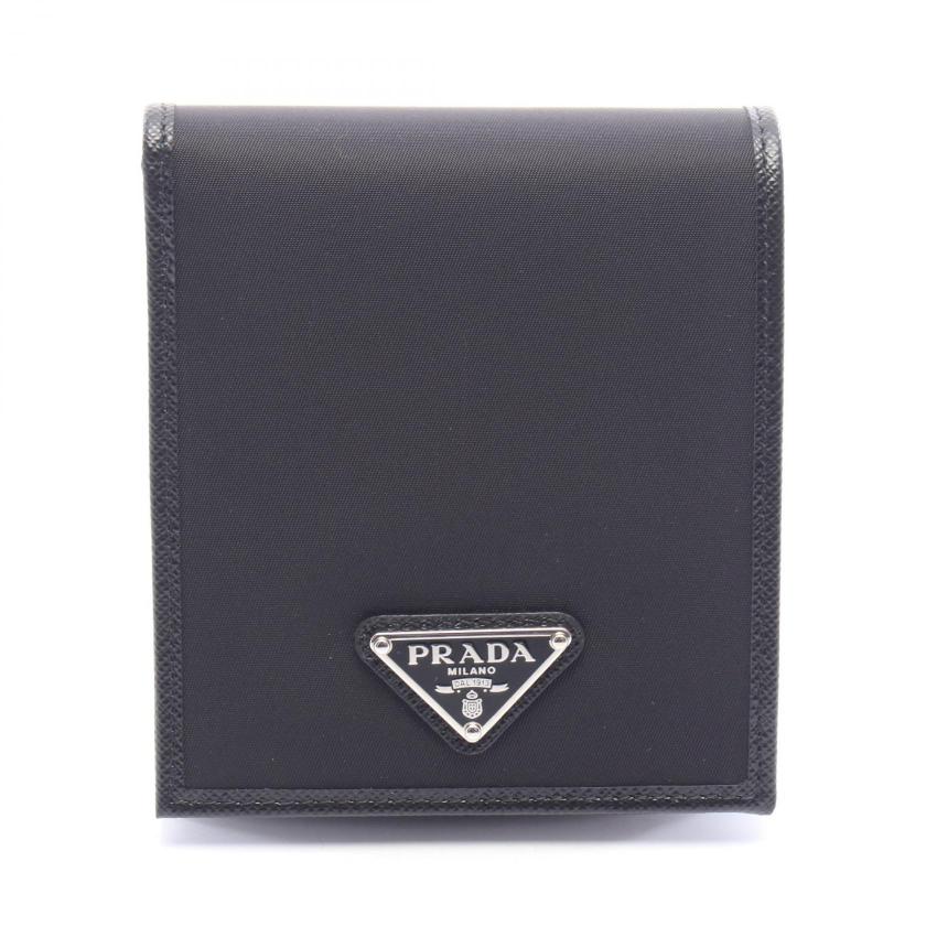PRADA・財布・小物・SASAFFIANO METAL 二つ折り財布 ナイロン サフィアーノレザー ブラック