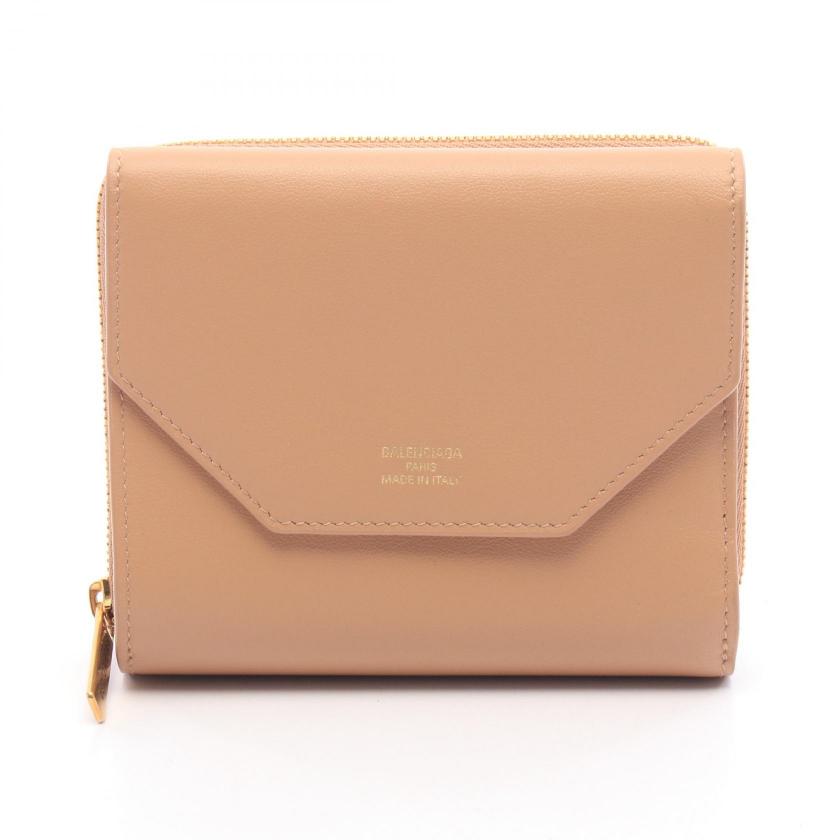 BALENCIAGA・財布・小物・エンベロープ 三つ折り財布 レザー ベージュ