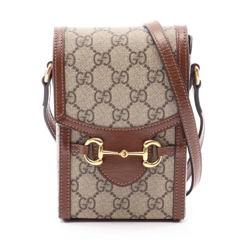 GUCCI・バッグ・ホースビット 1955 ミニバッグ ショルダーバッグ PVC レザー ベージュ ブラウン