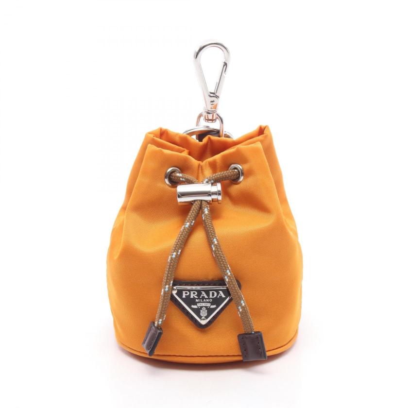 PRADA・財布・小物・Re-Nylon ミニポーチ型 バッグチャーム ナイロン レザー オレンジ ダークブラウン