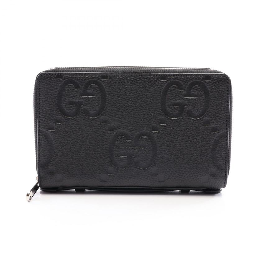 GUCCI・財布・小物・ジャンボ GG トラベルドキュメントケース ラウンドファスナー長財布 レザー ブラック