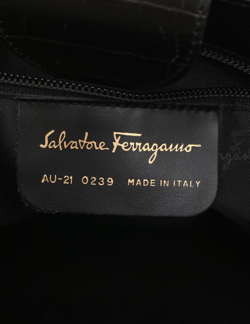 サルヴァトーレフェラガモ(Salvatore Ferragamo)ヴァラ|ハンドバッグ|2WAY|クロコ型押し|レザー|黒|ゴールド金具|ハイブランド・ブランド専門の中古通販サイト(194255)
