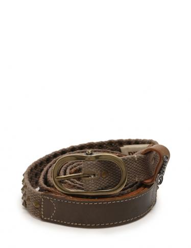 ディーゼル Diesel ベルト ヴィンテージ 加工 スタッズ キャンバス レザー グレー 茶 ハイブランド ブランド専門の中古通販サイト